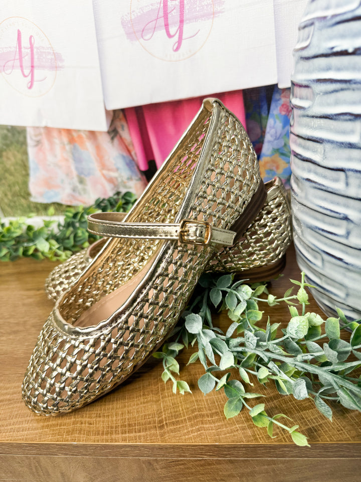 Woven Mary Jane Flats "Gold"