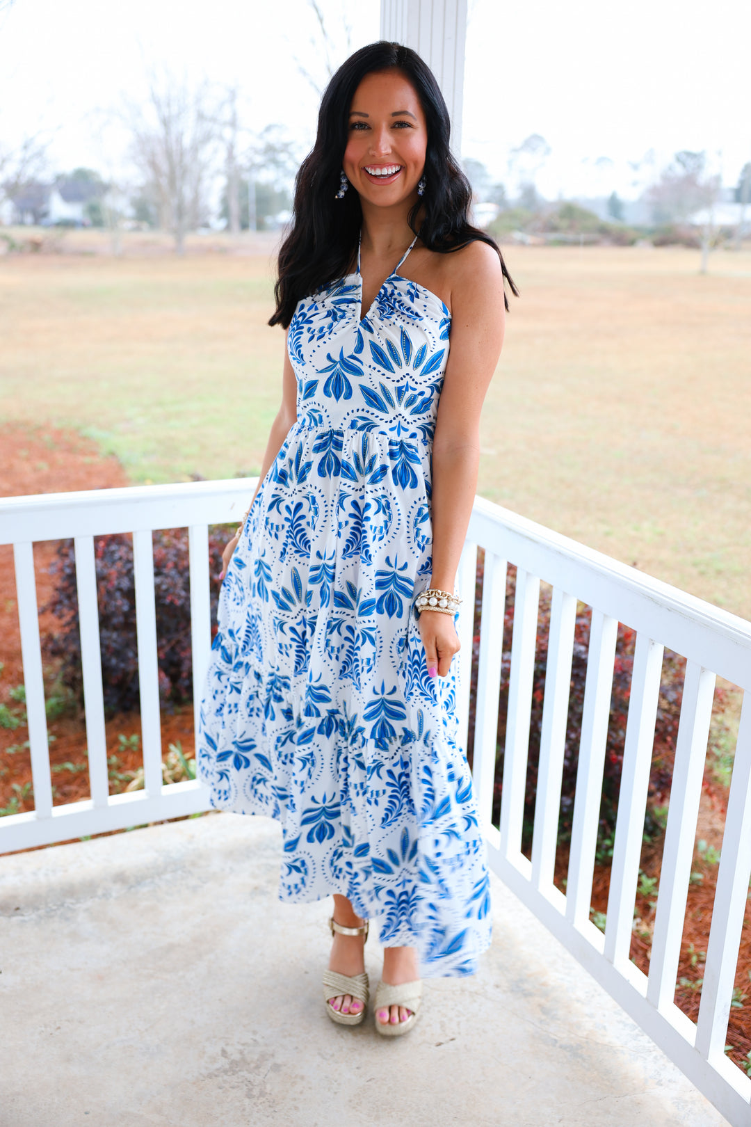 Happily Ever Halter Neck Dress "White/Blue"