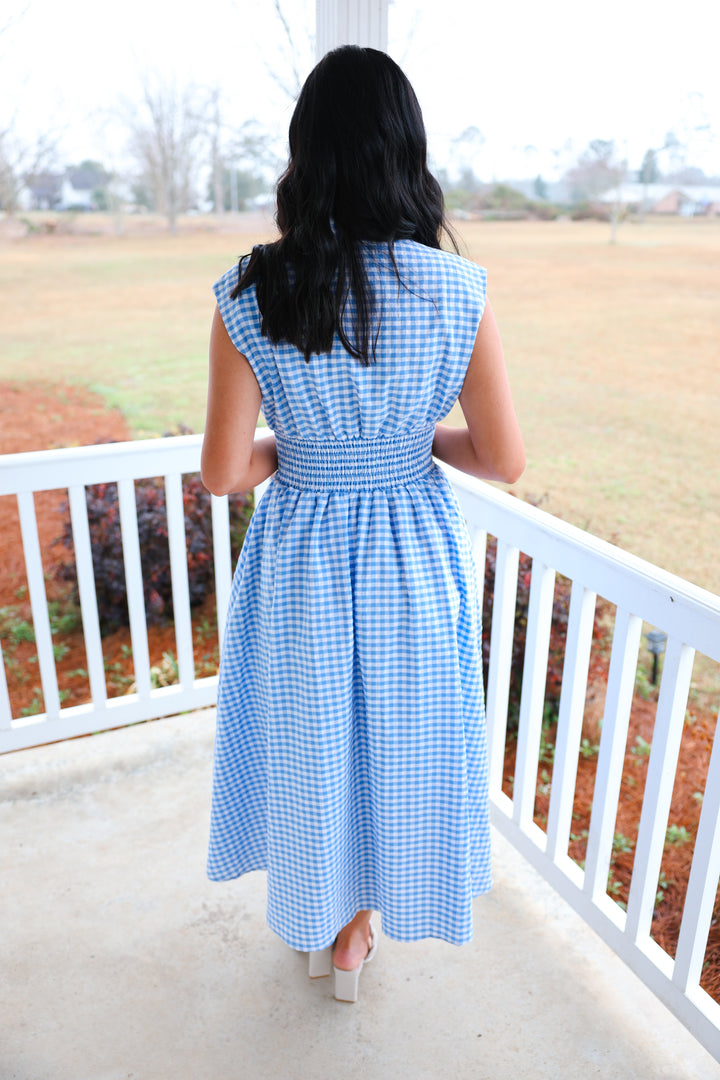 Gracious Gingham Zipper Dress "Blue"