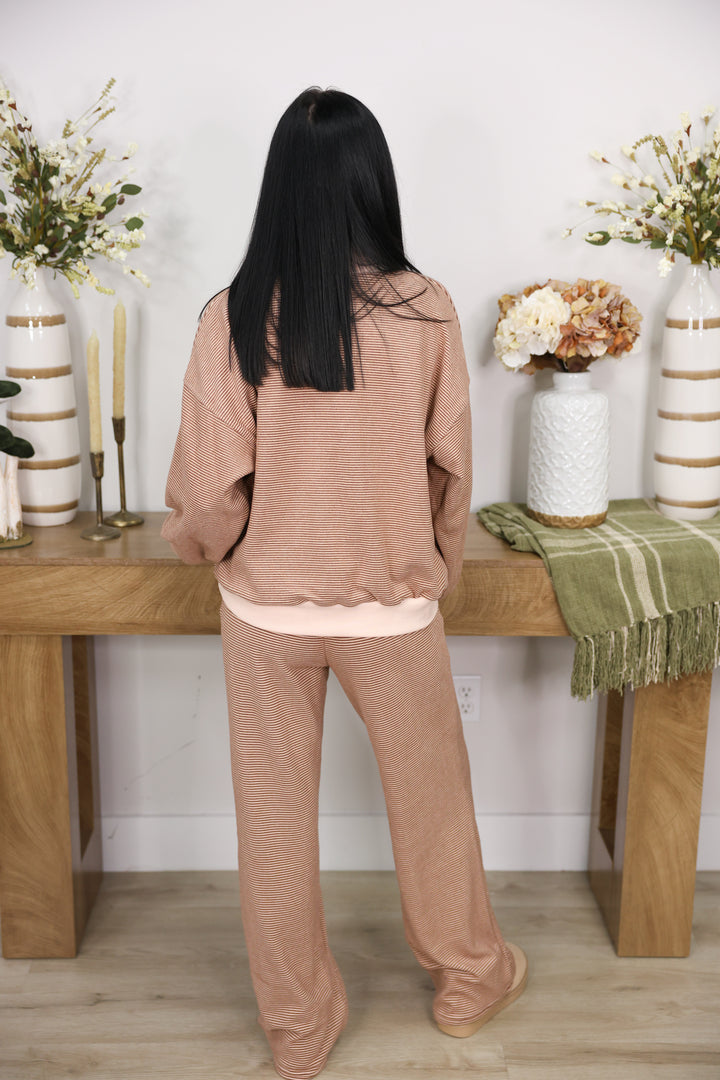 Mock Neck Stripe Lounge Set "Rust"