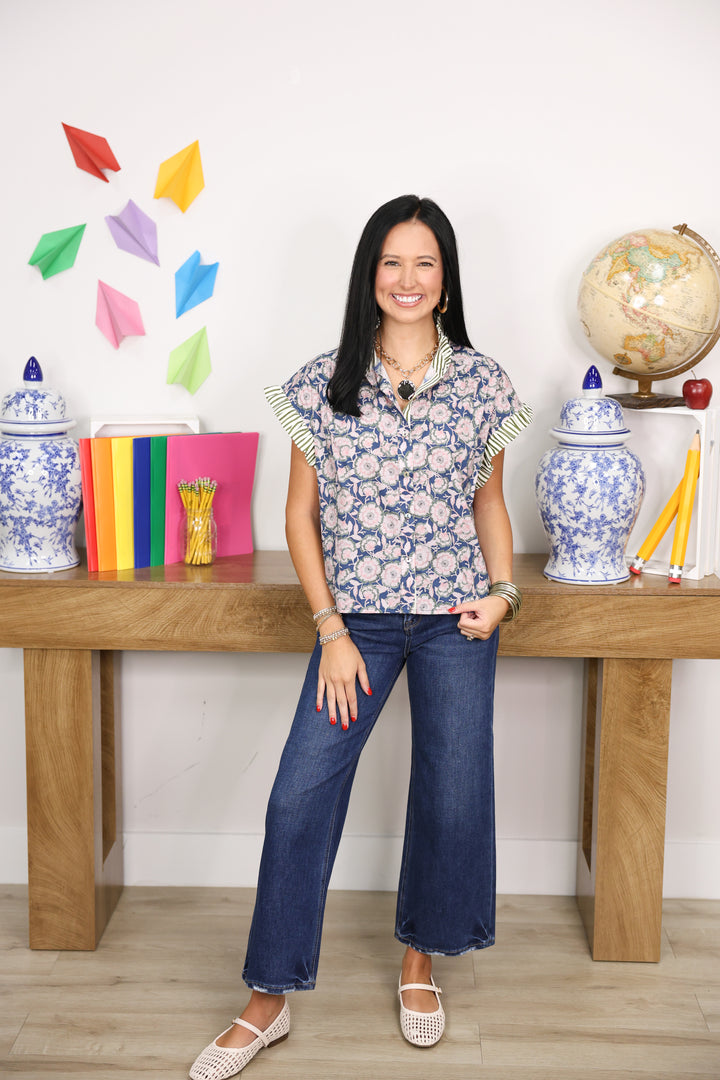 Vintage Petals Top "Navy"