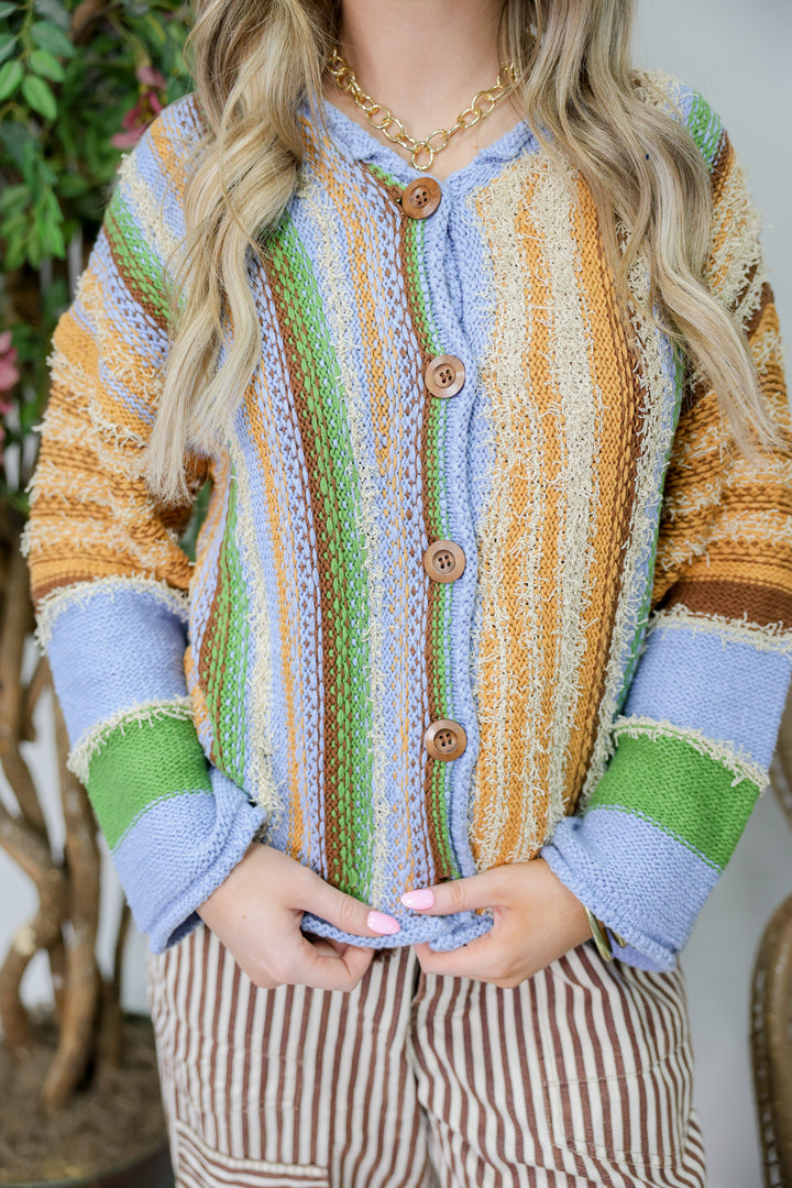 Multicolor Boho Style Button Front Sweater