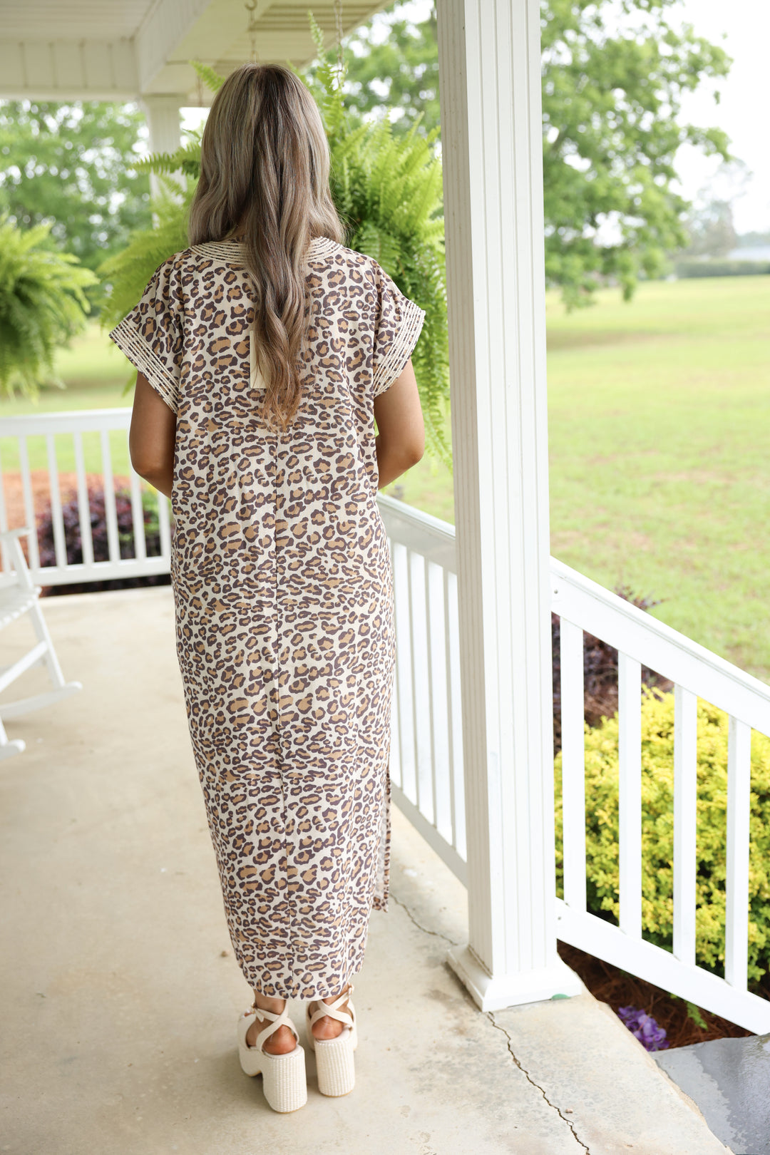 Leopard Print Midi Dress W/ Braided Applique