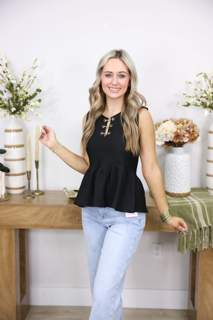 Golden Peplum Top "Black"