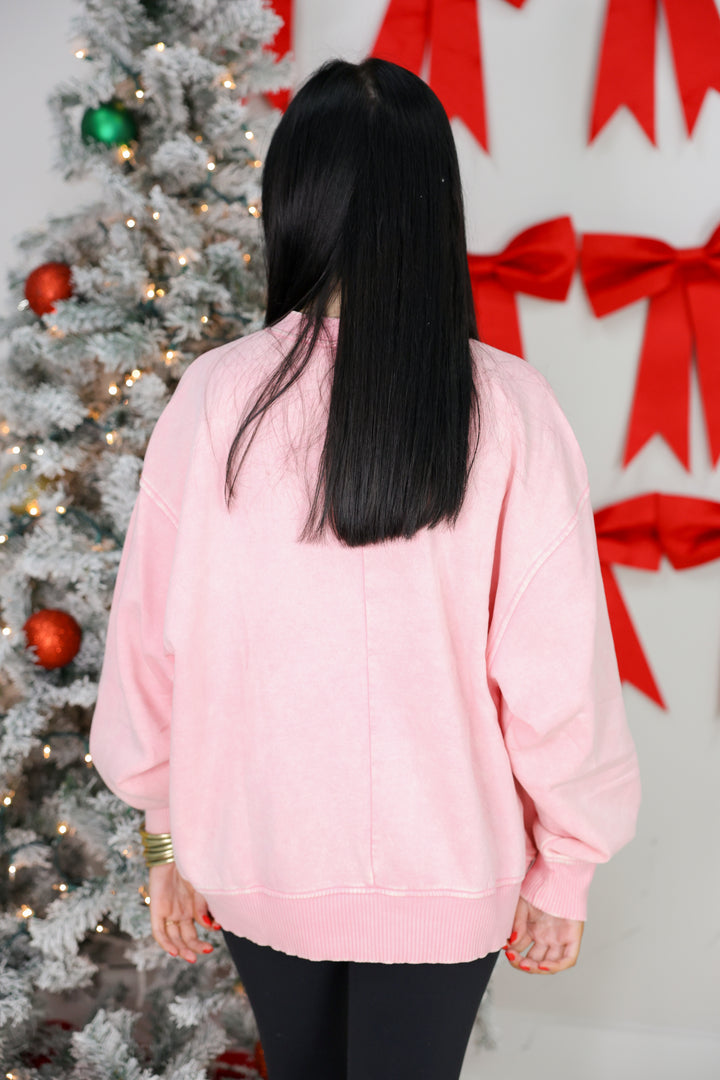 Acid Wash Oversized Fleece Pullover "DK Pink"