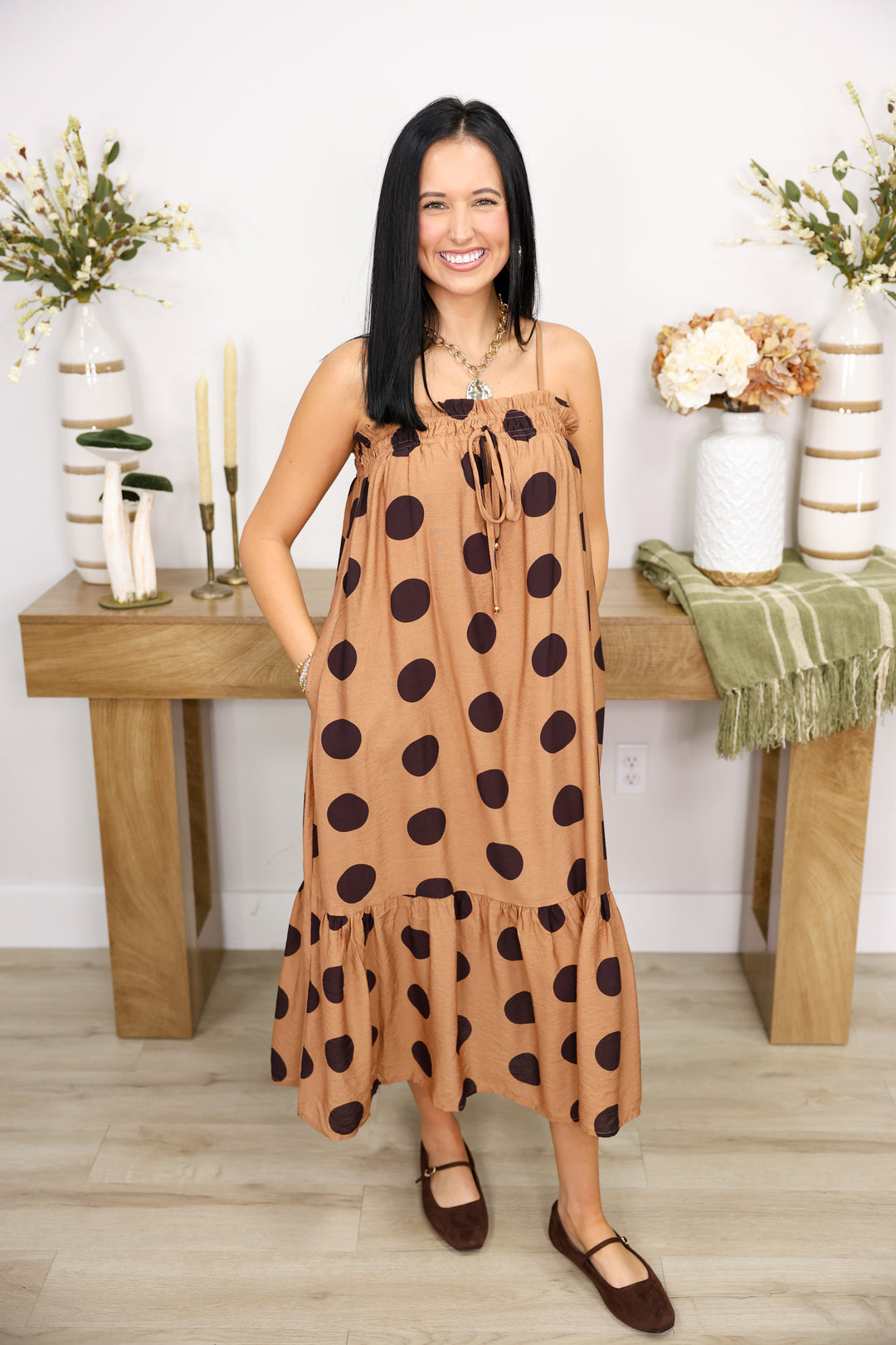 Piper Polka Dot Dress "Mocha"