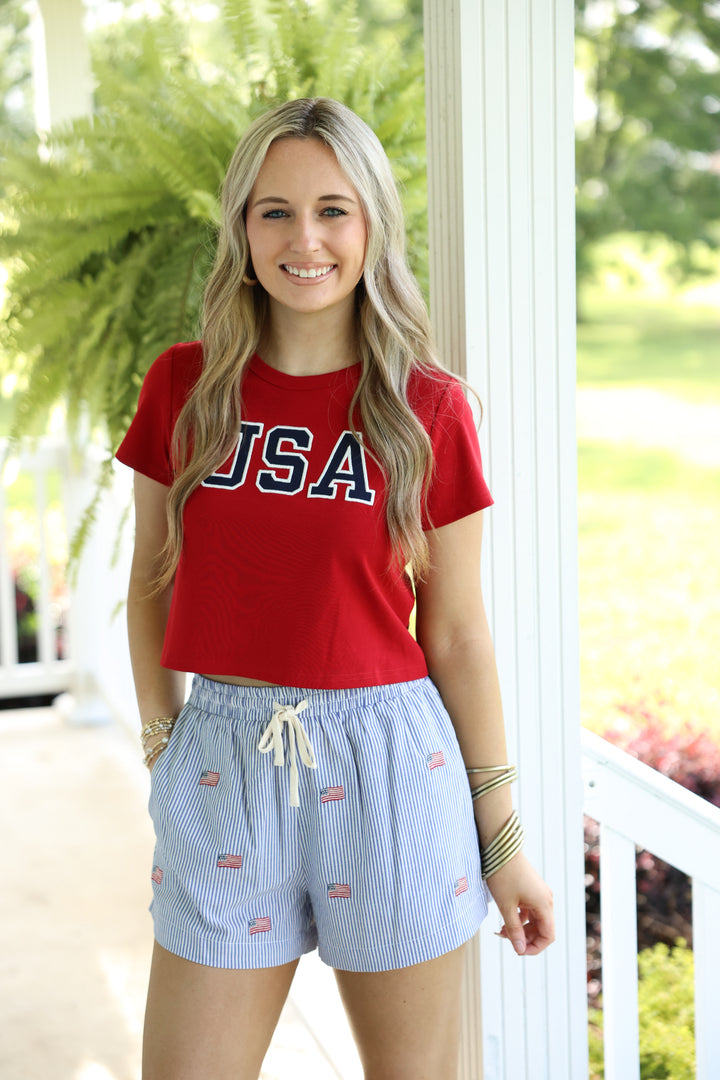 "USA" Short Sleeve Round Neck Baby Tee "Red"