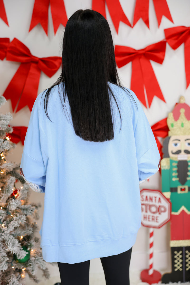 Sequins Santa Detailed Oversized Sweatshirt "Lt Blue"