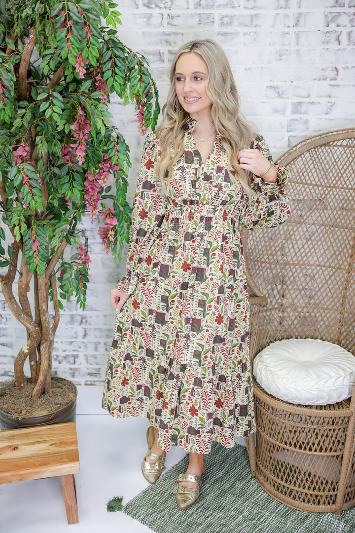 November Grace Midi Dress "Ecru Mix"