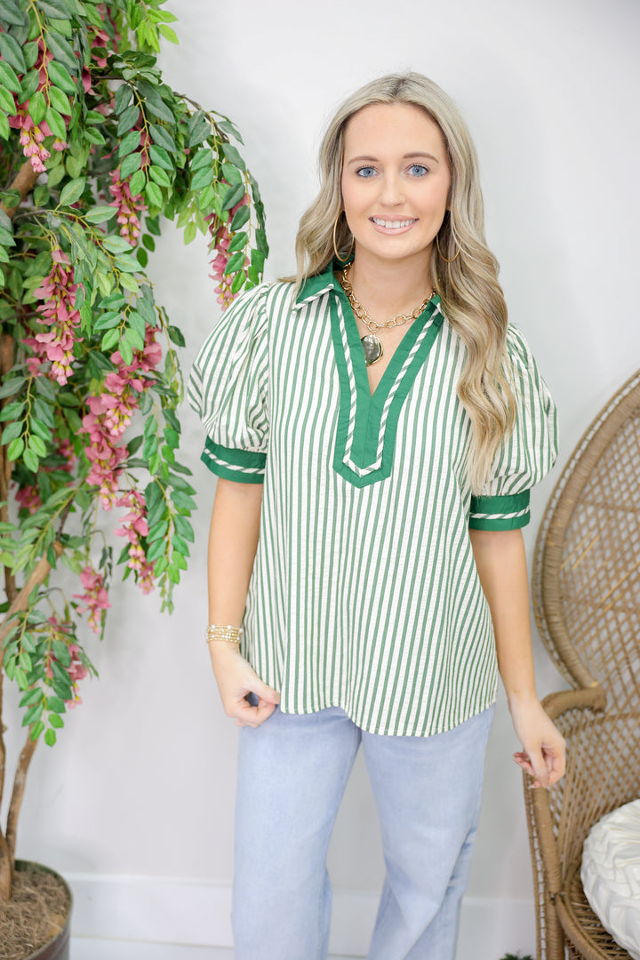 Marrissa Striped Top "Hunter Green"
