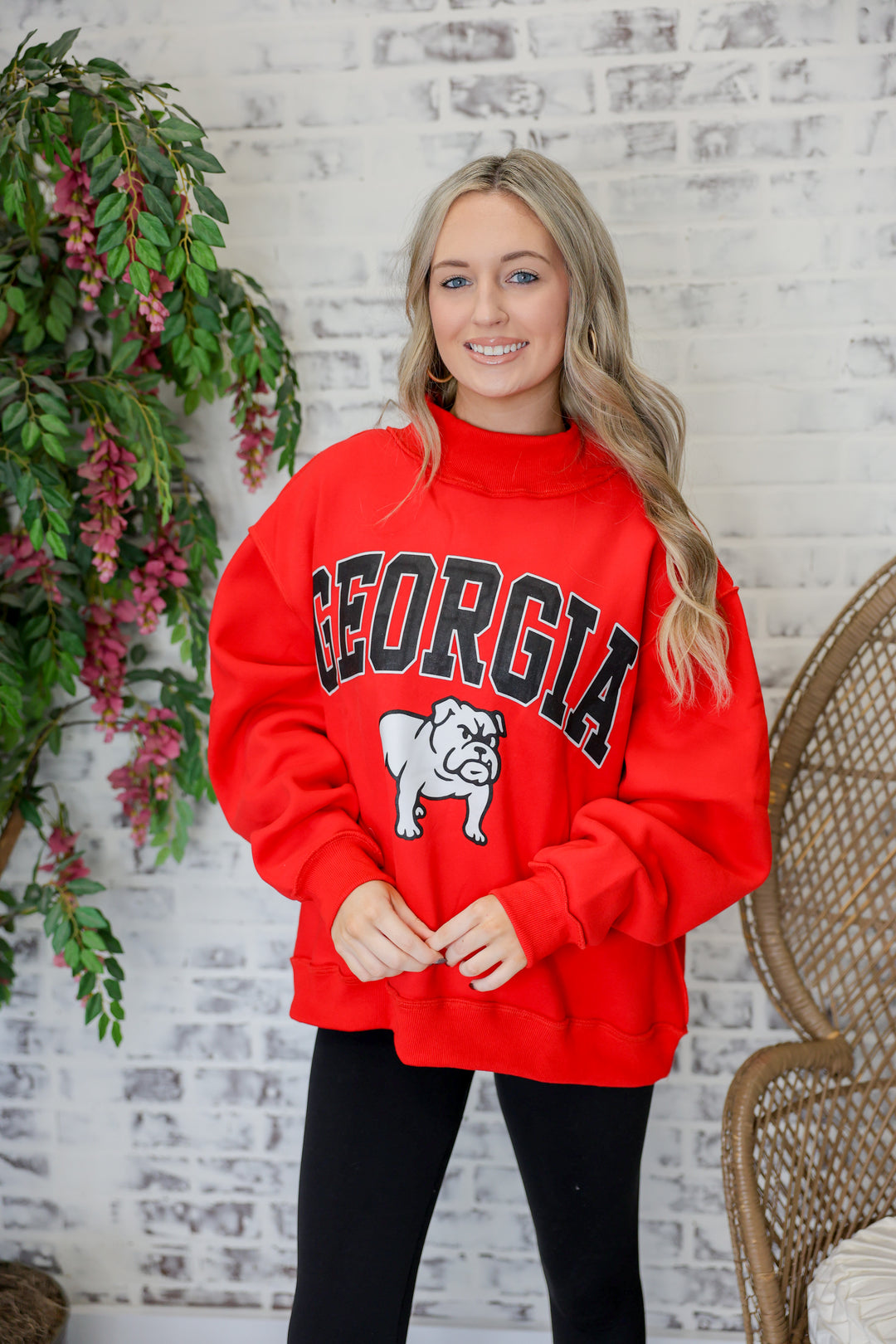 Georgia Mascot Mock Neck Sweatshirt "Red"