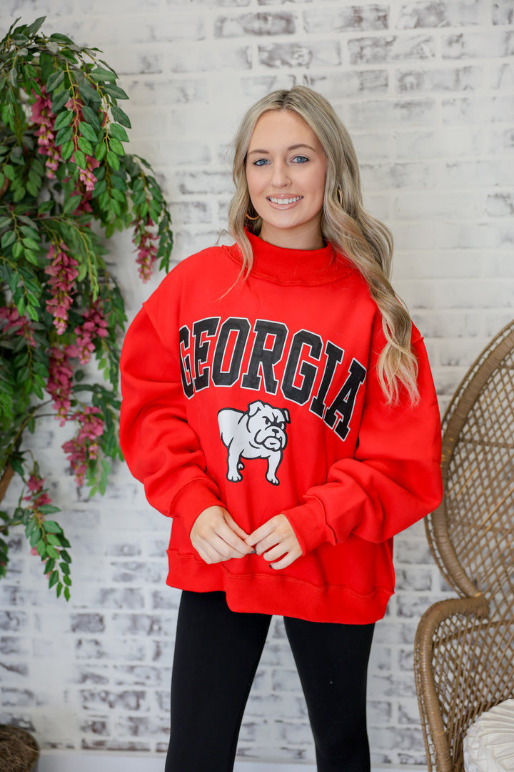 Georgia Mascot Mock Neck Sweatshirt "Red"