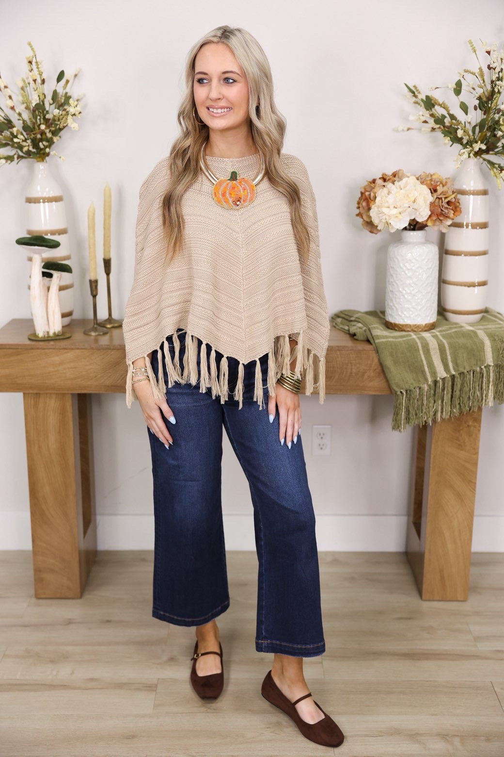 Poncho Sweater Top "Beige"