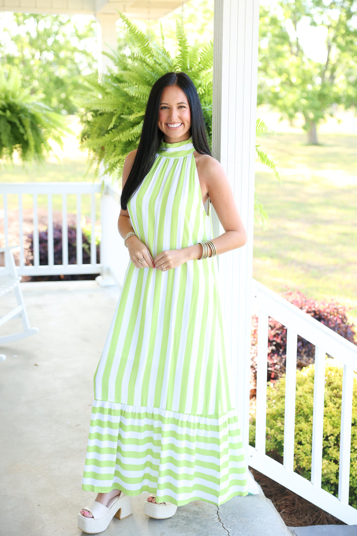 Carolina Coast Halter Neck Maxi Dress "Lime"