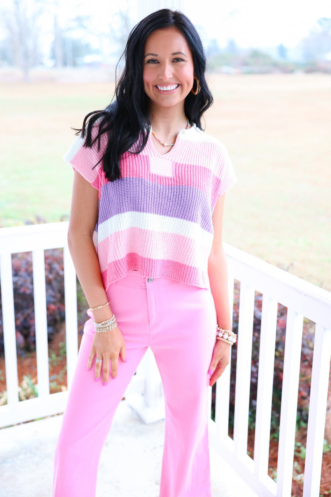 Stripe Sleeveless Top "Blush/Pink/Lilac"