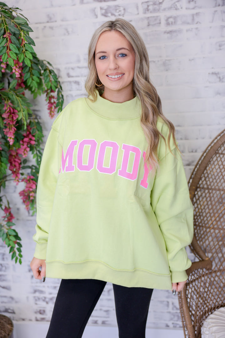 'MOODY & BYE' Reversible Mock Neck Sweatshirt "Lime/Pink"