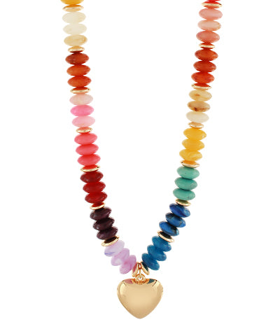 Mable Wide Beads Puffy Heart Necklace "Dark Multi/Gold"