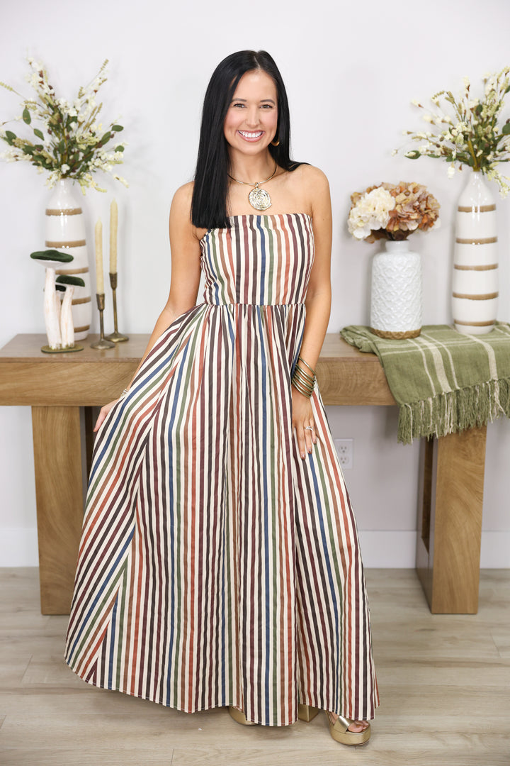 Golden Hour Stripe Printed Strapless Dress "Multi"