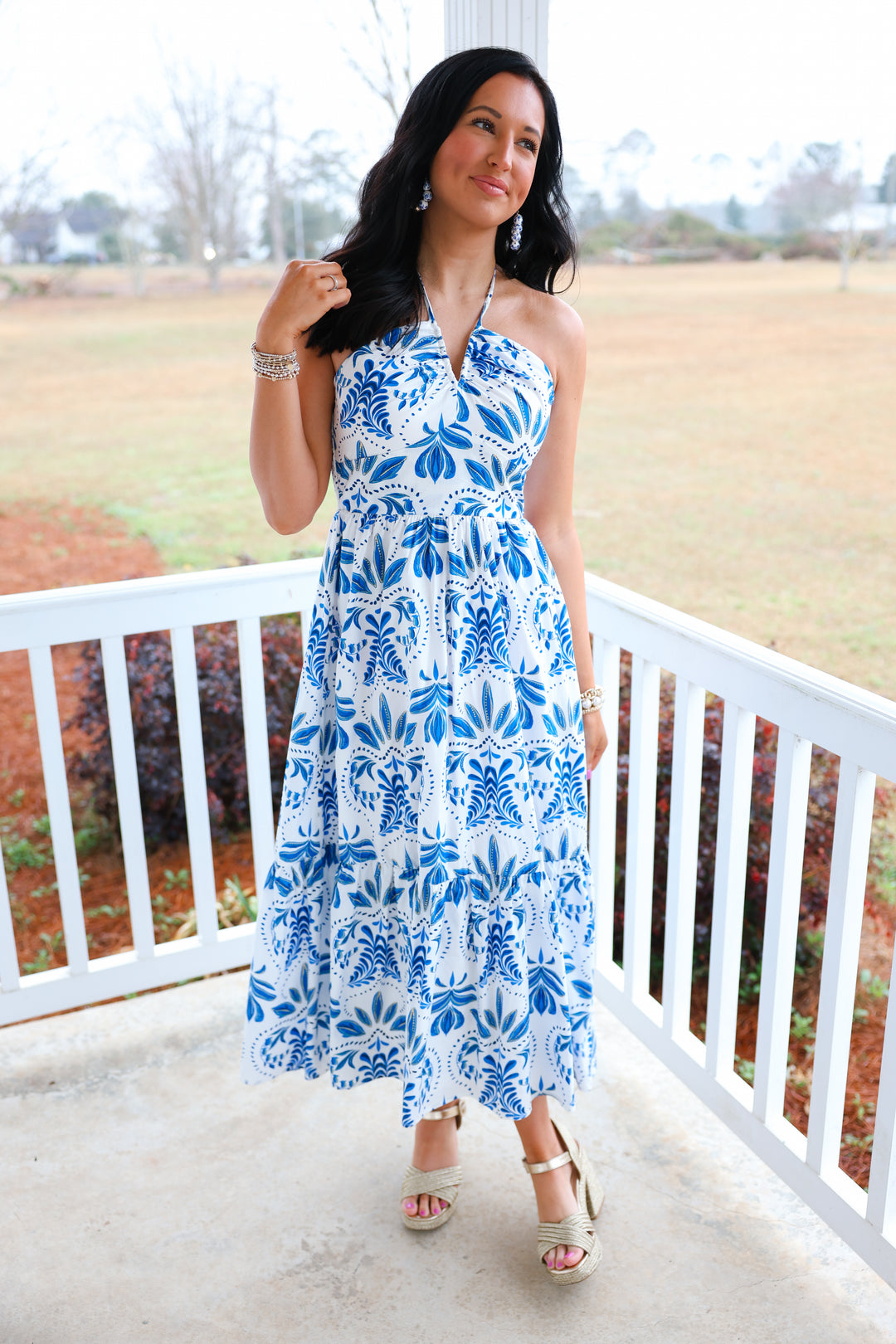 Happily Ever Halter Neck Dress "White/Blue"