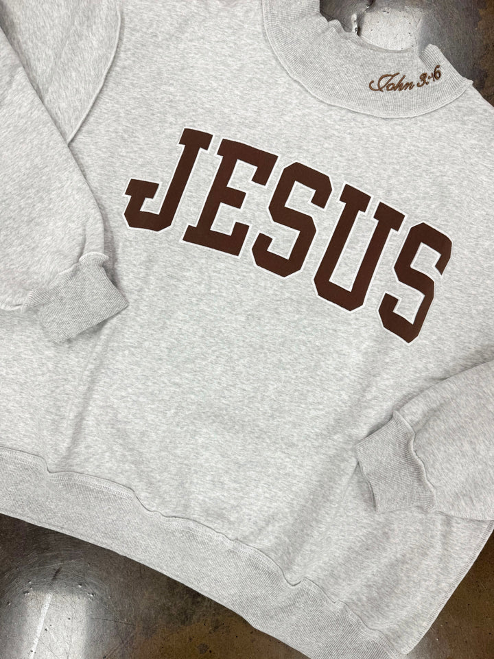 Jesus Applique Mock Neck "Heather Grey"