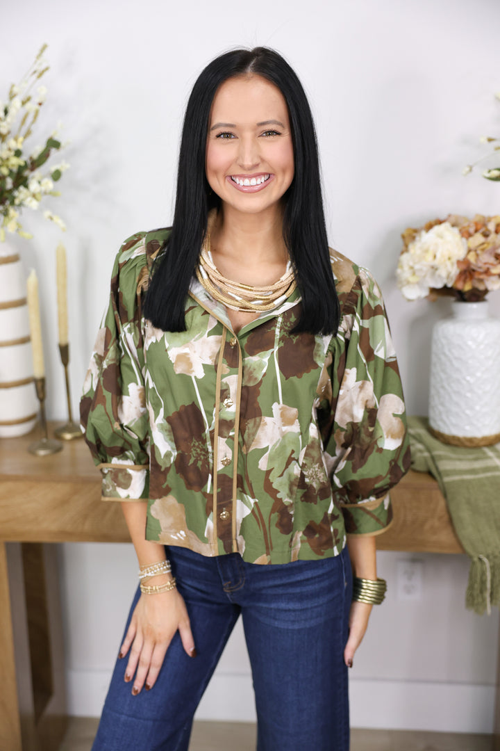 Olive Bloom Top