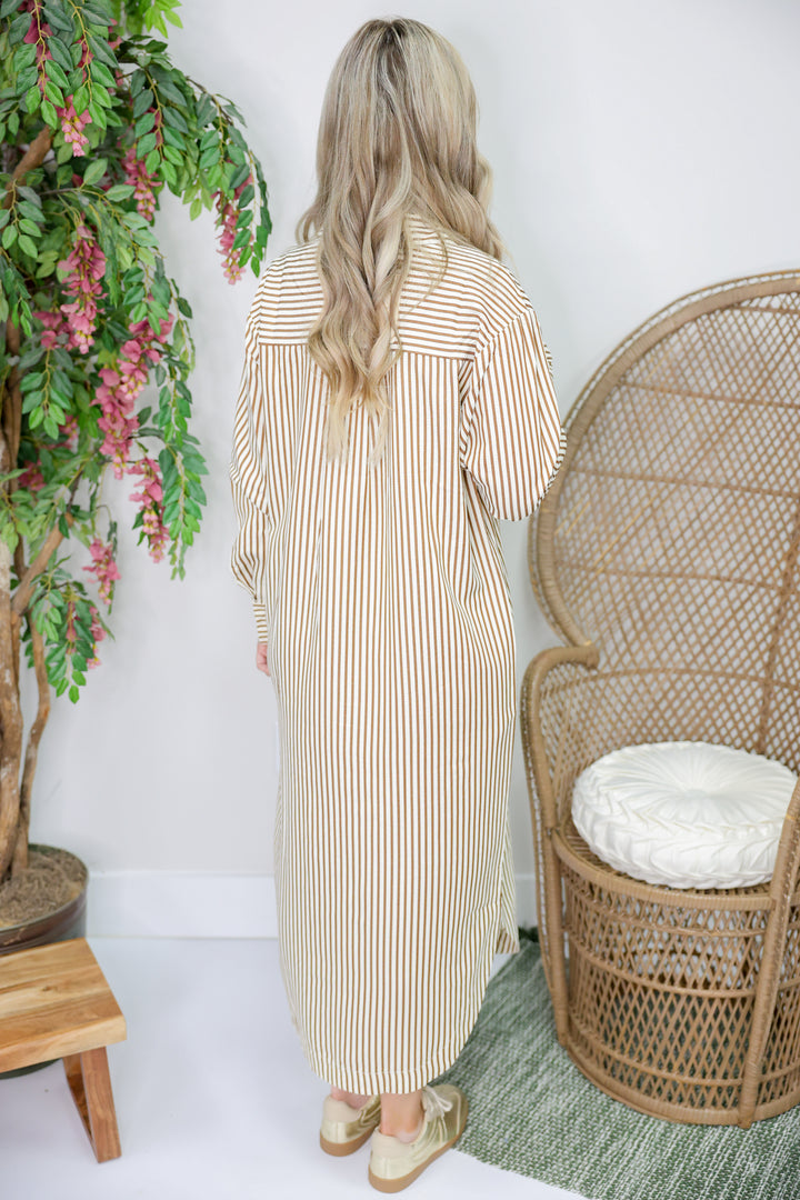 Stripe Button Shirt Dress "Caramel"