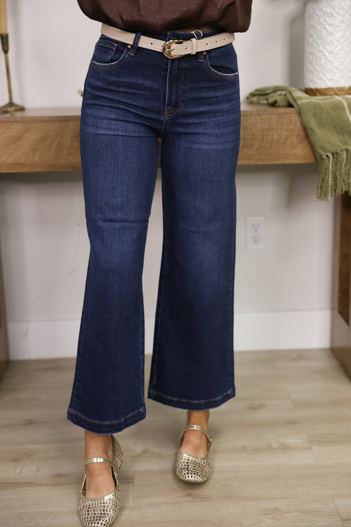 Risen - High Rise Crop Wide Leg Jeans "Dark"