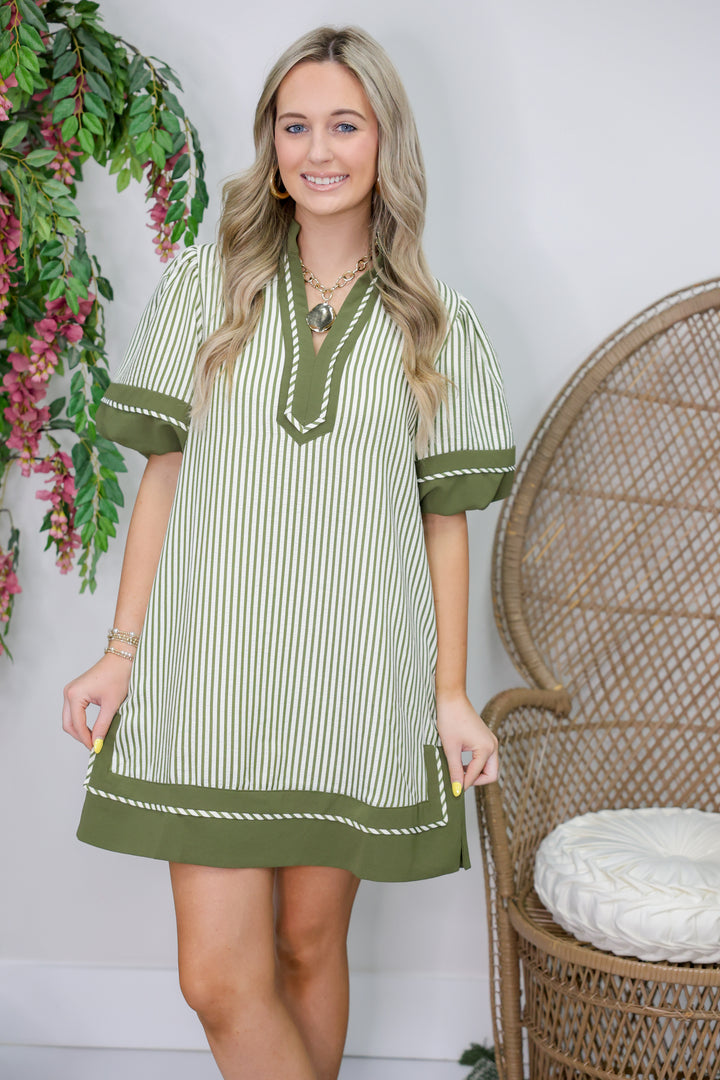 Marissa Striped Dress "Olive"