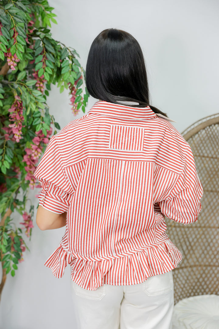 Striped Ruffle Blouse "Brick"