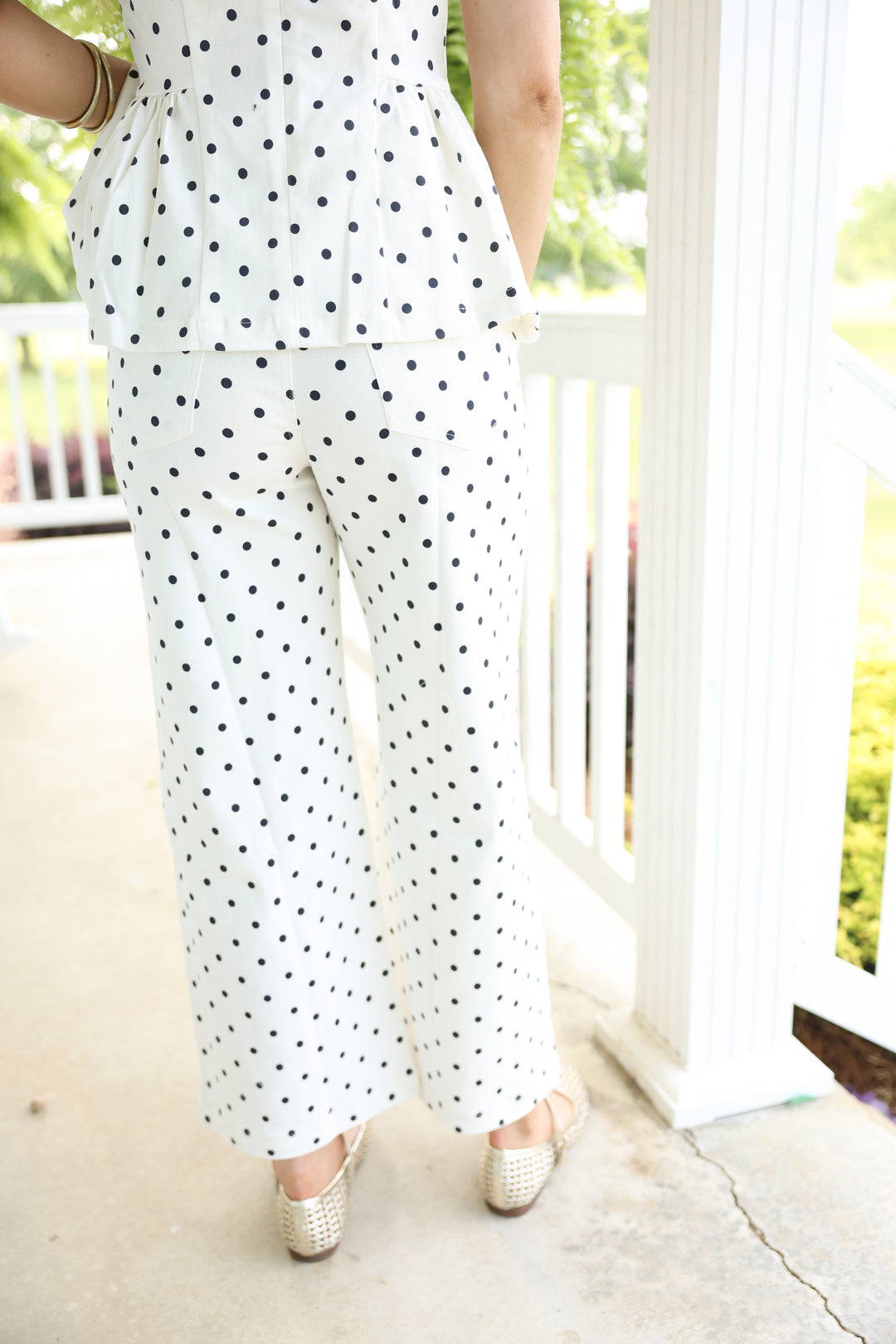 Polka Dot Wide Leg Pants "Off White"