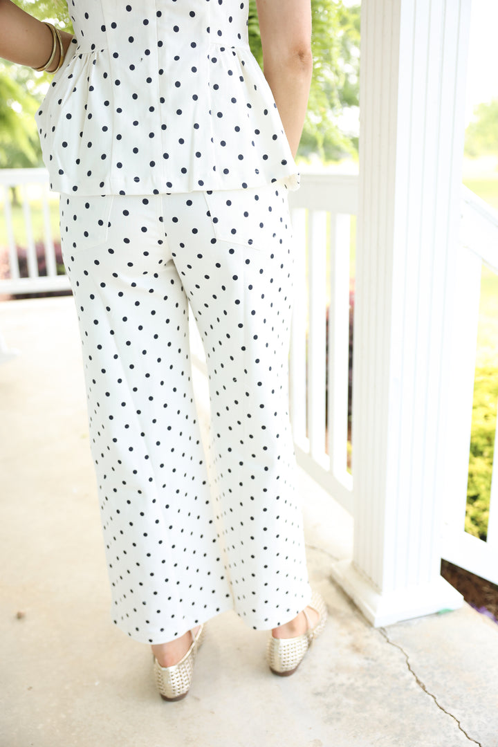 Polka Dot Wide Leg Pants "Off White"