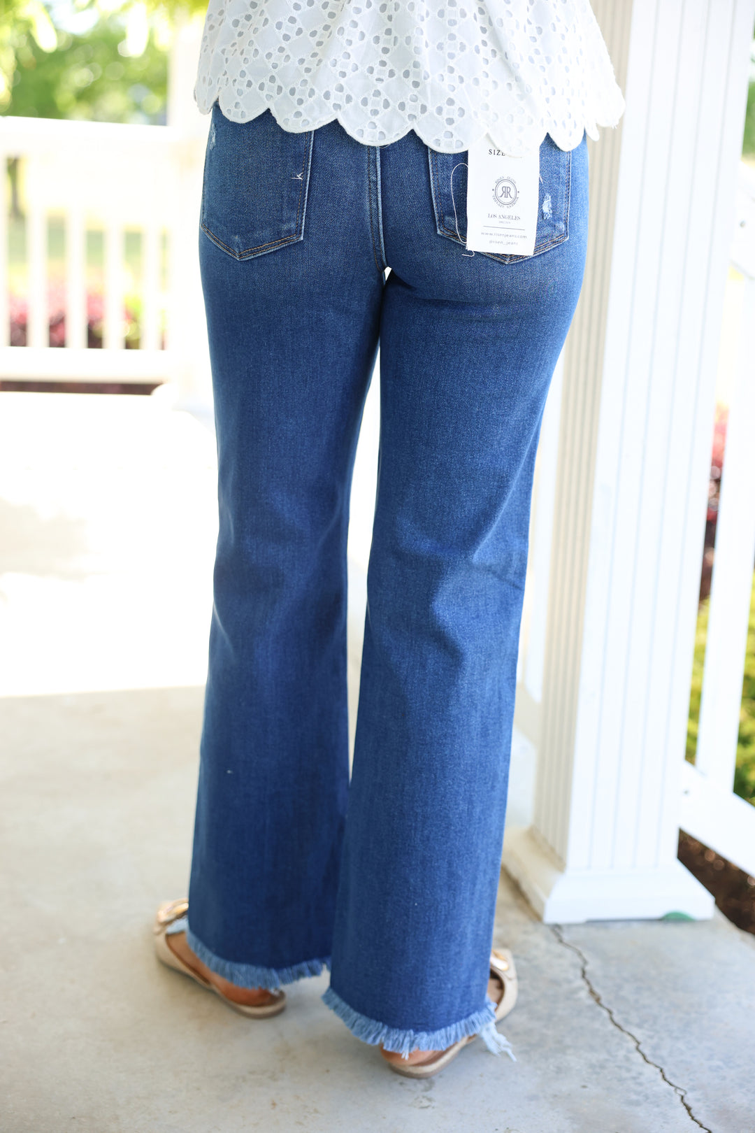 Risen - TC Mid Rise Ankle Straight W/ Fray Hem Jeans "Dark"