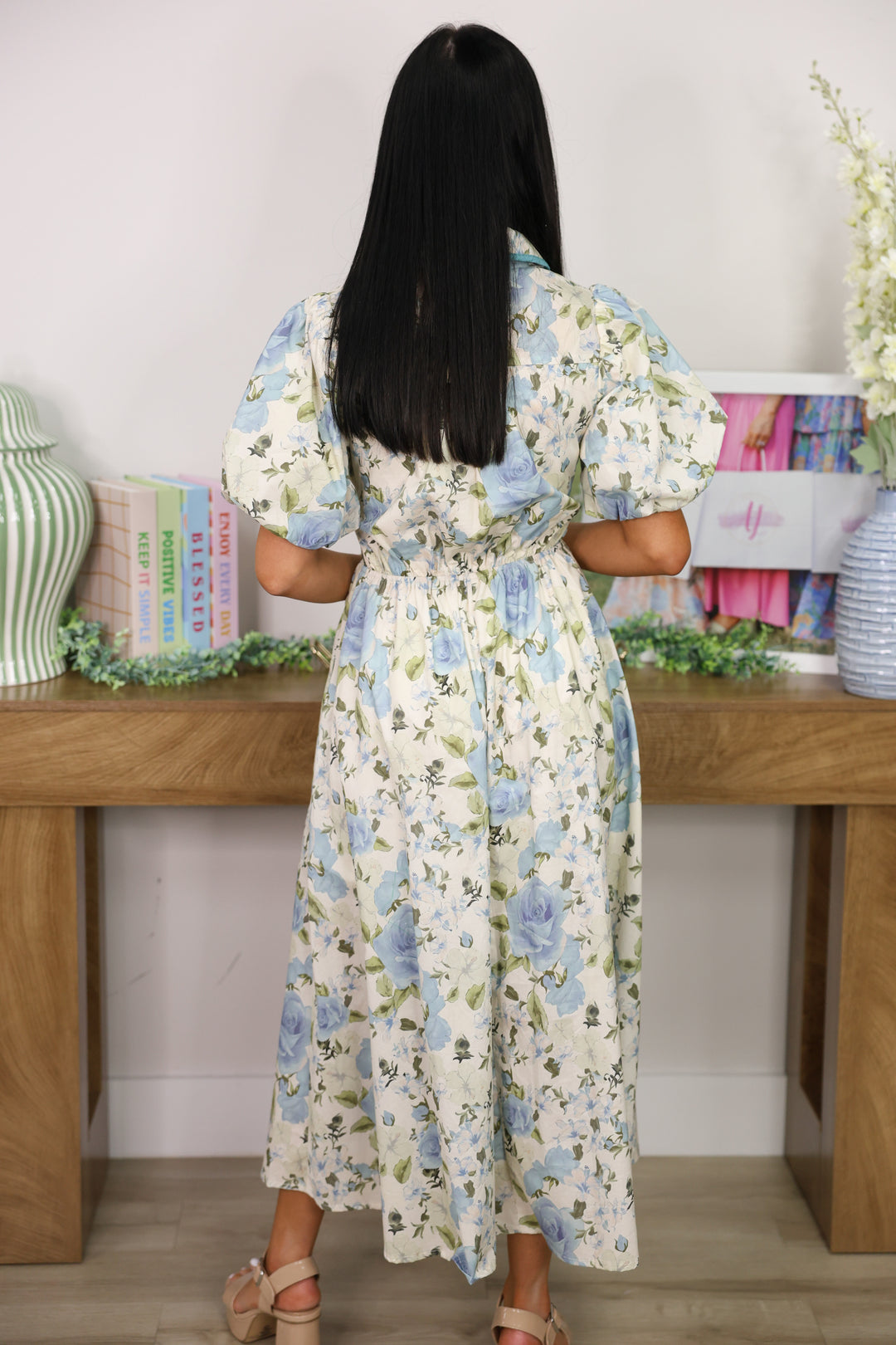 Timeless Blossom Midi Dress "Blue"