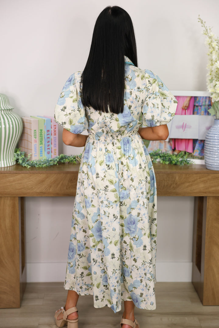 Timeless Blossom Midi Dress "Blue"
