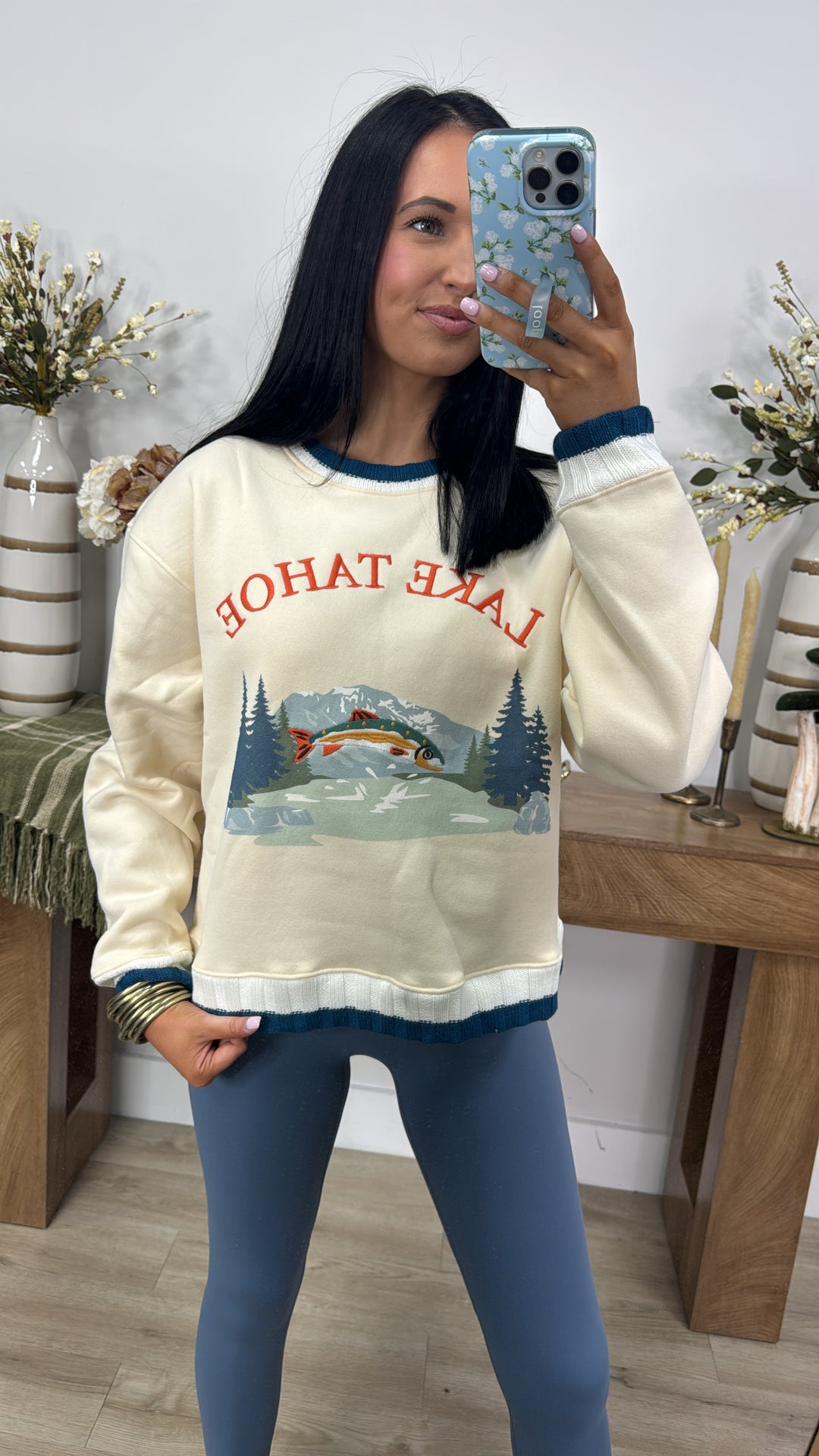 Round Neck Long Sleeve "Lake Tahoe" Graphic Sweatshirt