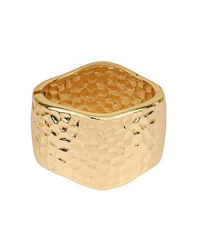 Textured Wide Metal Hinged Bracelet "Gold"