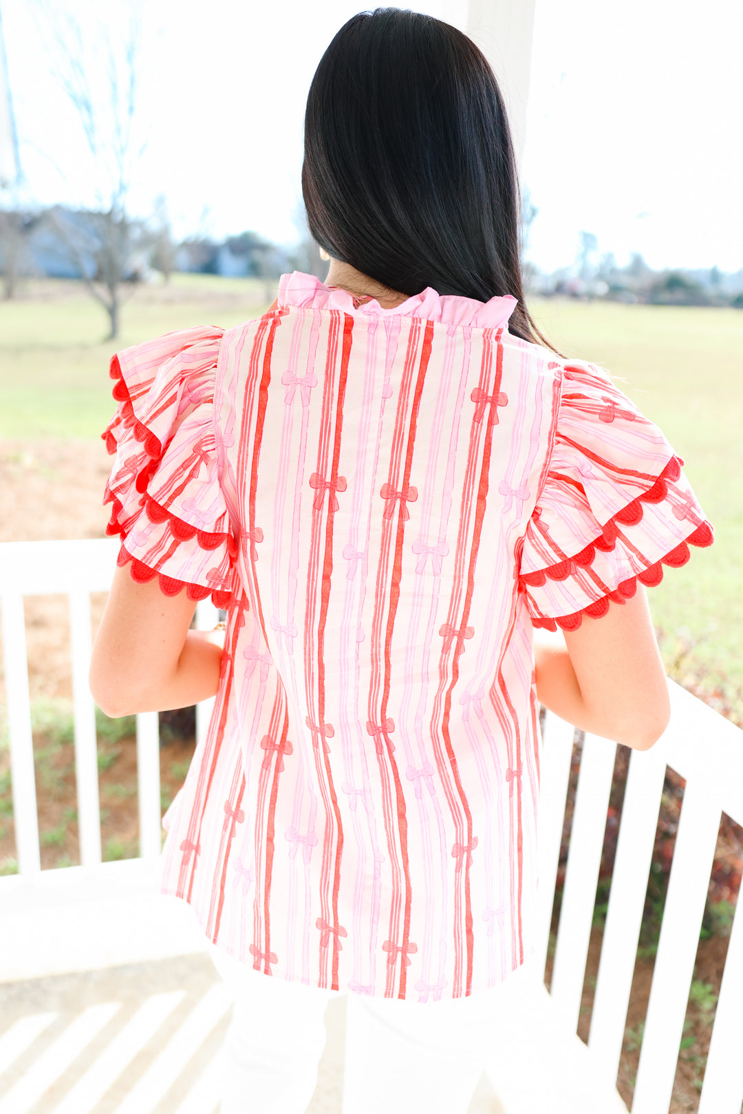 Bowtastic Ruffle Top "Pink/Red"