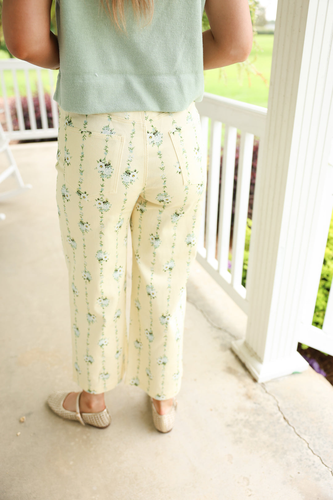 Floral Print Wide Leg Pants "Lemon"