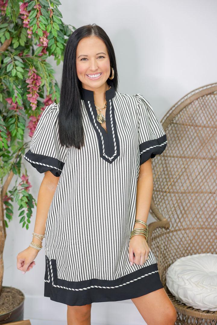 Marissa Striped Dress "Black"