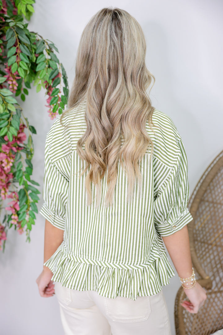 Striped Ruffle Blouse "Olive"
