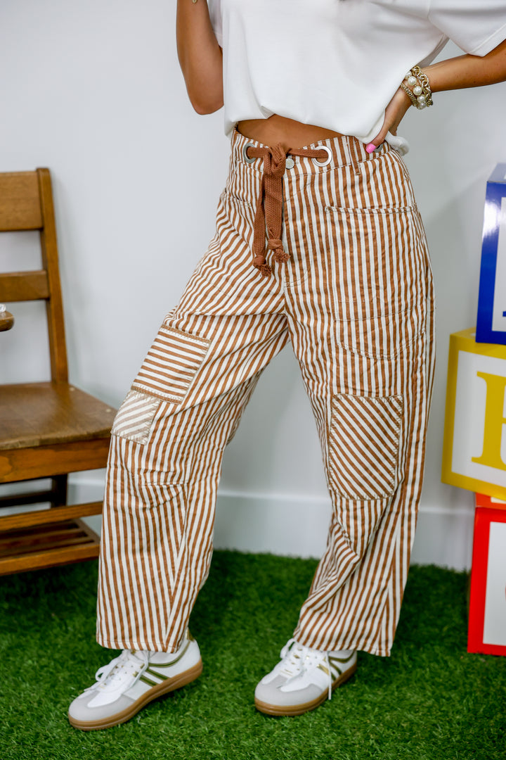 Striped Barrel Pants "Caramel"