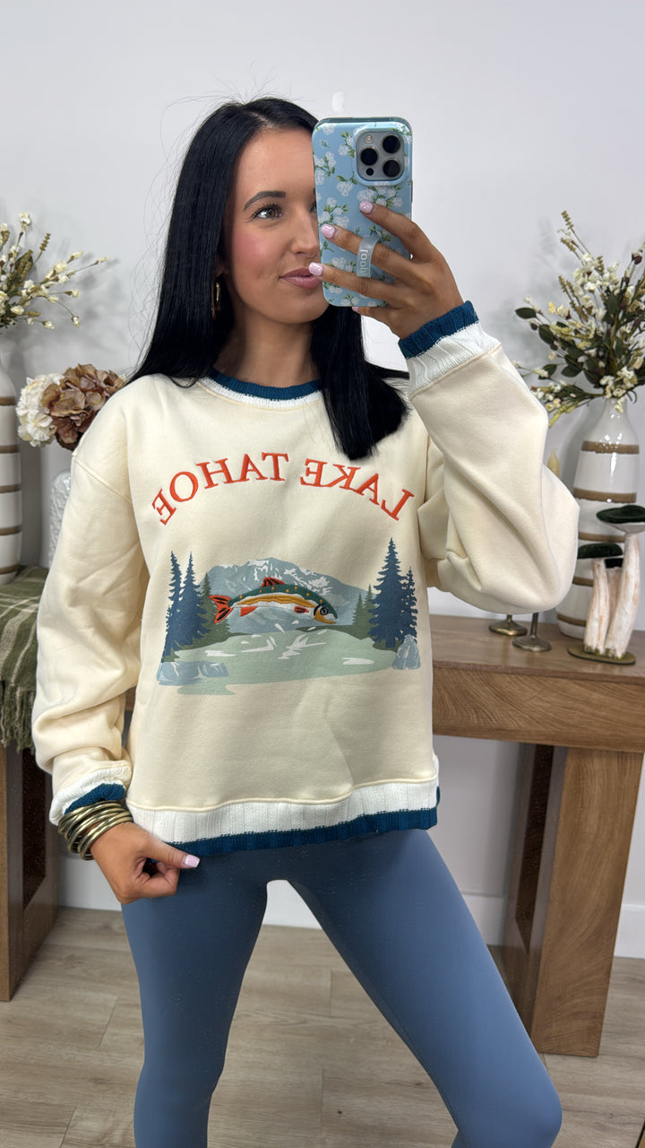 Round Neck Long Sleeve "Lake Tahoe" Graphic Sweatshirt