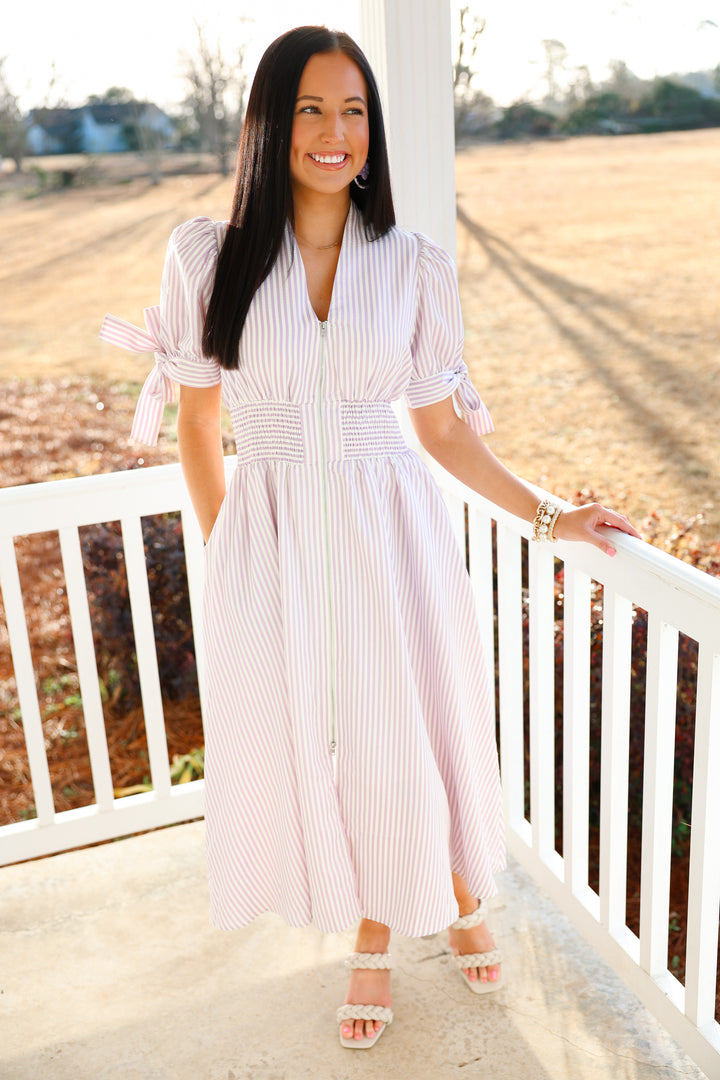 Giddy Gracious Striped Zipper Dress "Lavender"