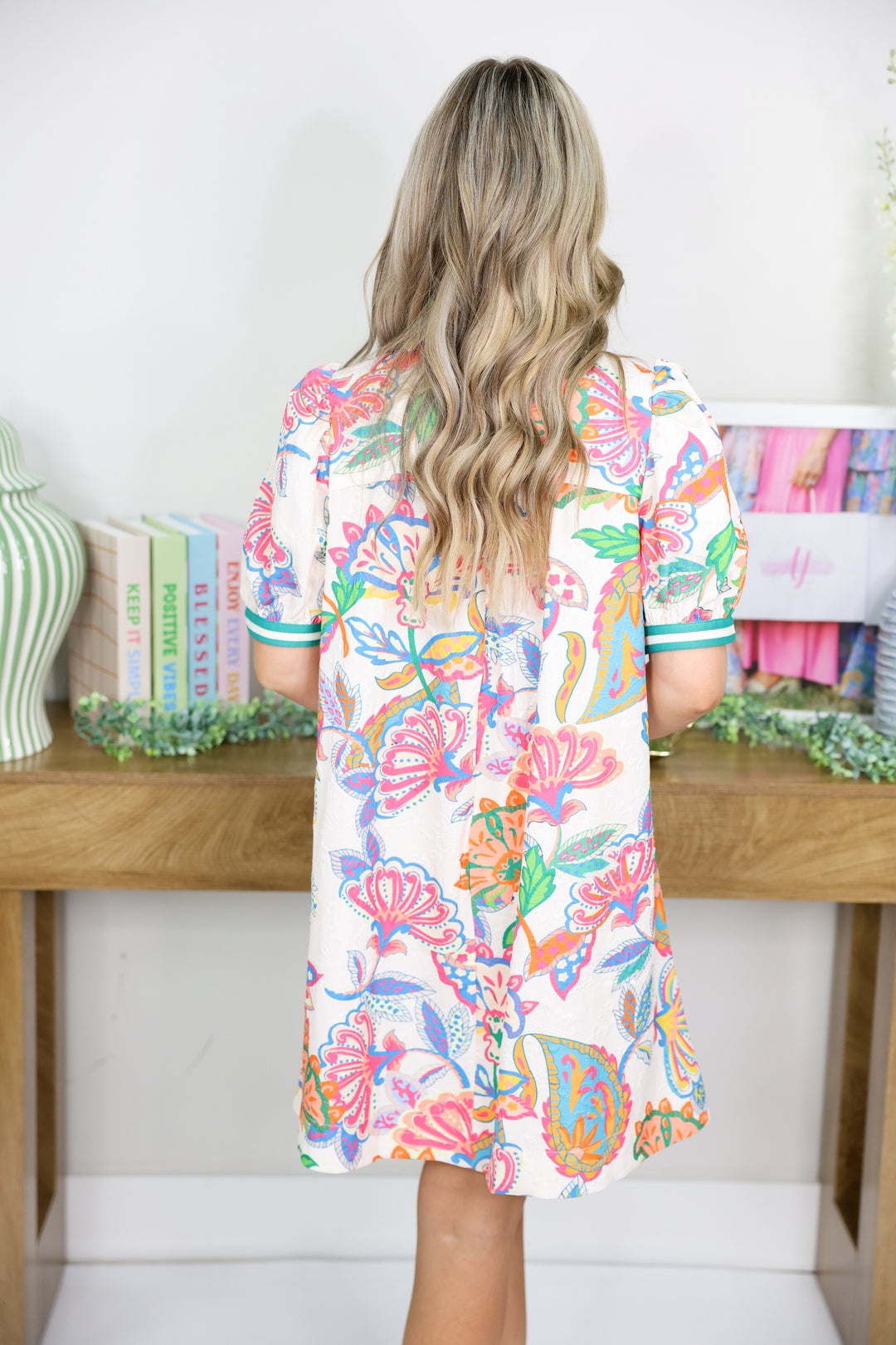 Paisley Print High Neck Mini Dress "Cream Mix"