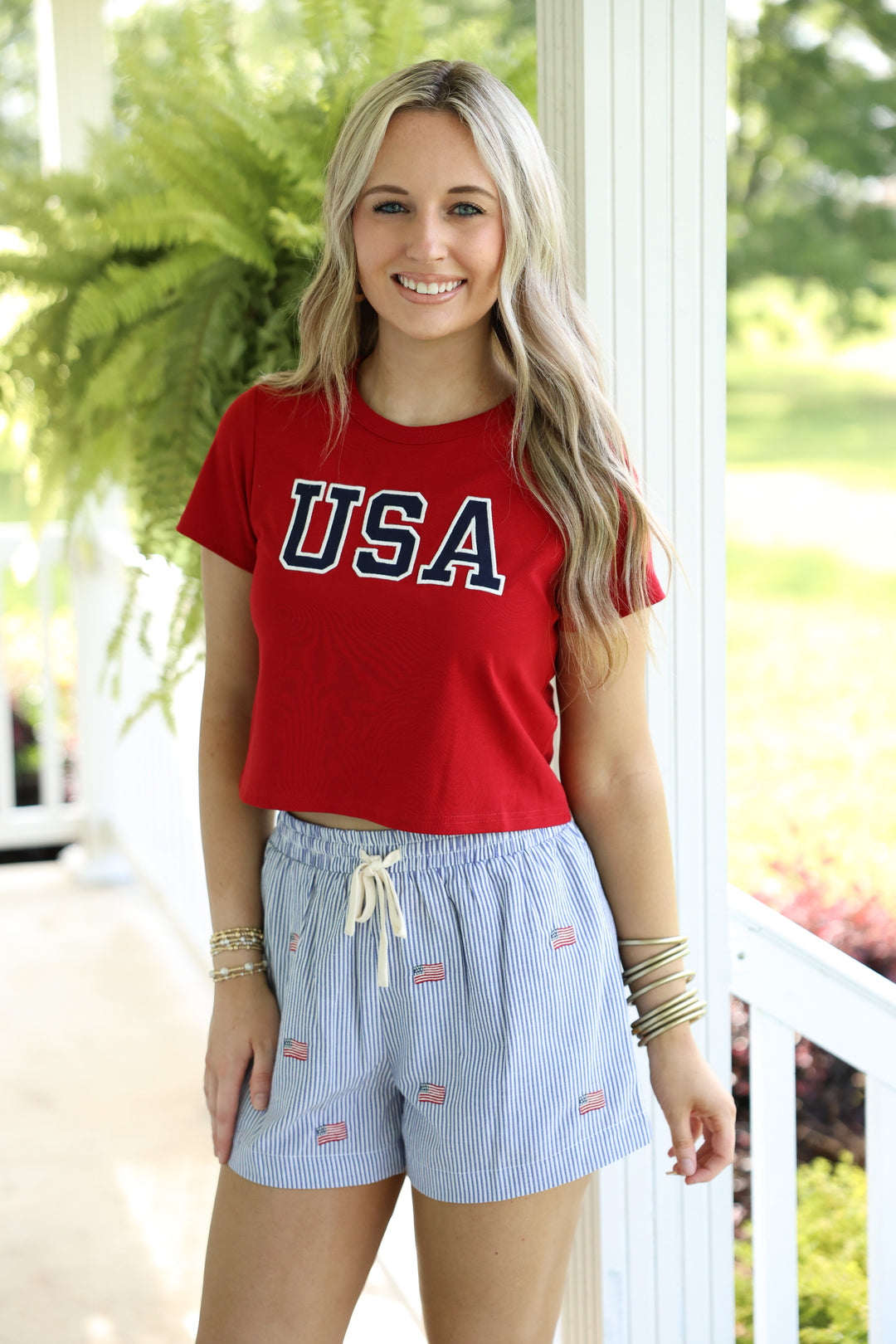 "USA" Short Sleeve Round Neck Baby Tee "Red"