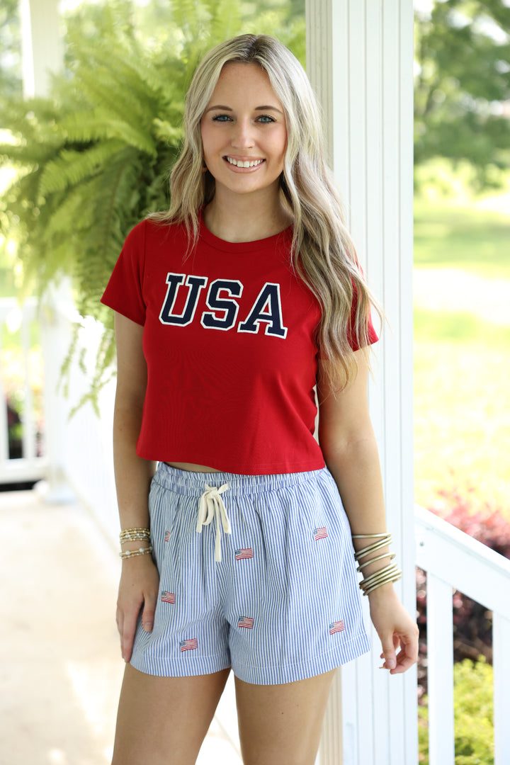 "USA" Short Sleeve Round Neck Baby Tee "Red"