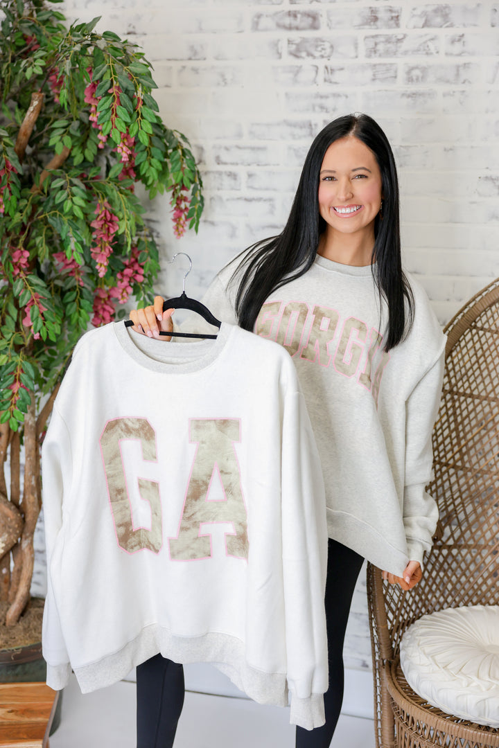 'GEORGIA & GA' Camo Reversible Mock Neck Sweatshirt