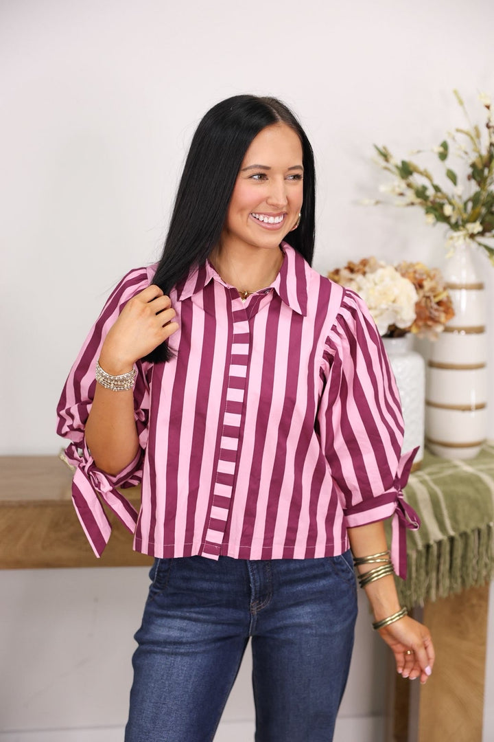 Sunny Side Stripe Top "Pink Wine"