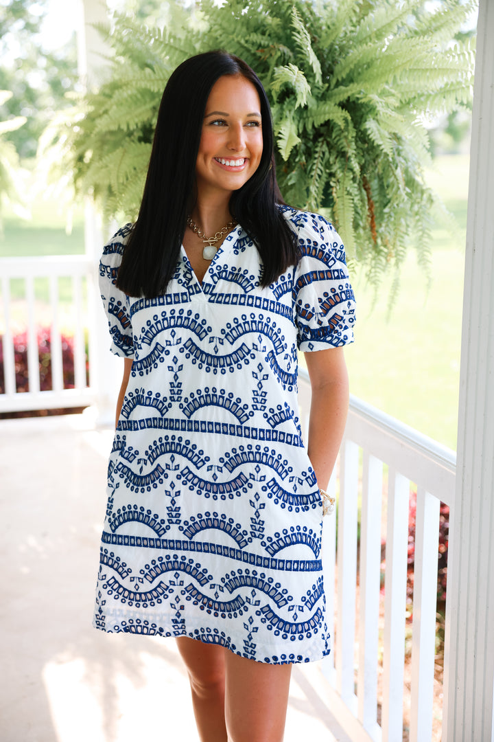 Evermore Eyelet Dress "Navy"