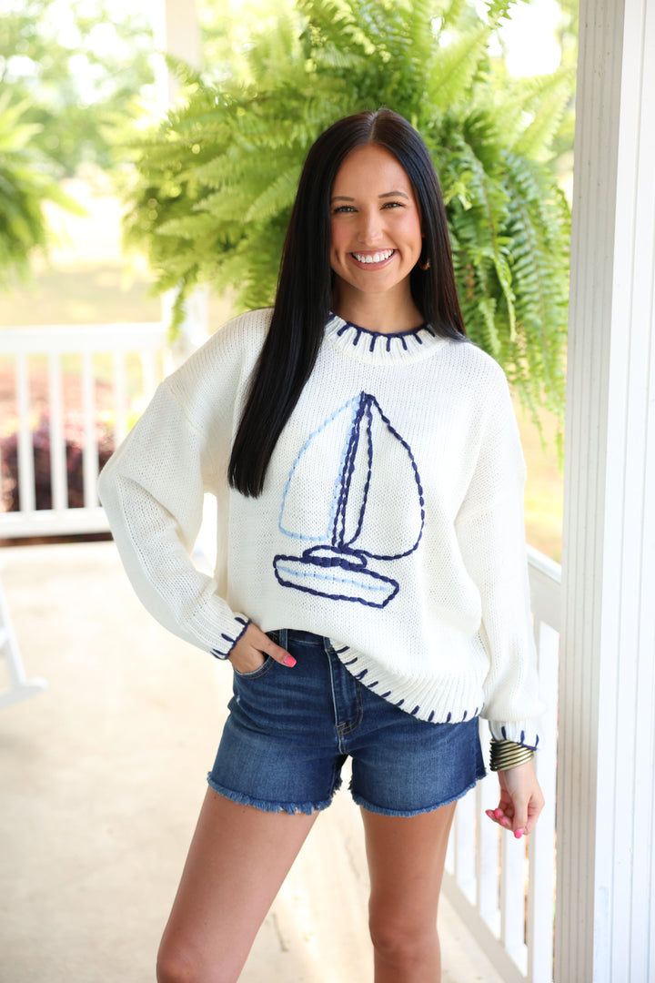 Sailboat Knit Sweater "Off White"